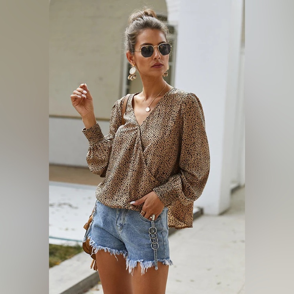 Tan and Black Spotted Top